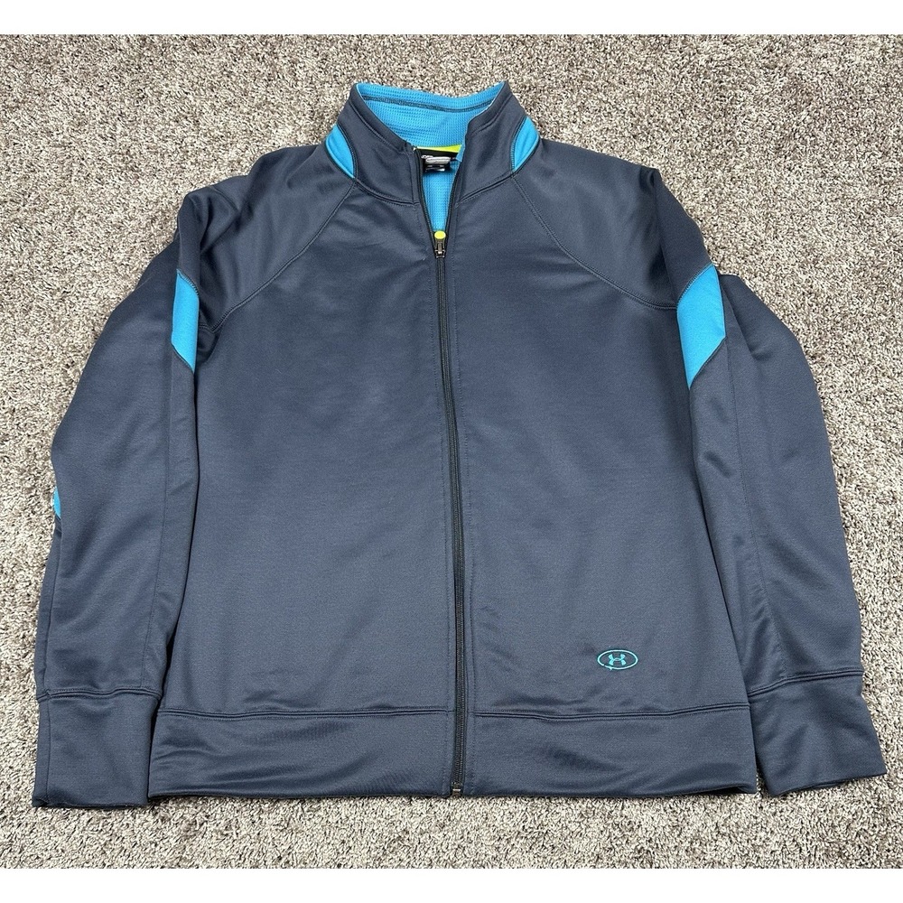 Under Armour Womens Jacket Large Blue Full Zip Running Gym Athletic Track Fit